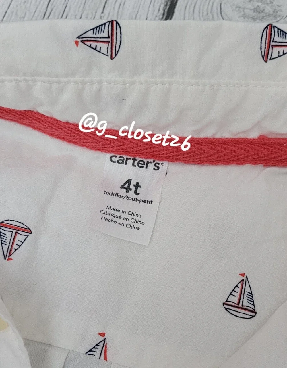 Carter's White Short-Sleeve Button-Up Shirt with Small Navy & Red Sailboat Print